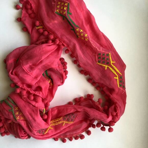 NWT Preppy Pink Infinity Scarf, Pom Pom Trim - Picture 3 of 4